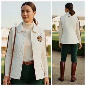 NWOT Lauren Ralph Lauren XS Old Money Yacht Equestrian Crest Diamond Quilt Vest